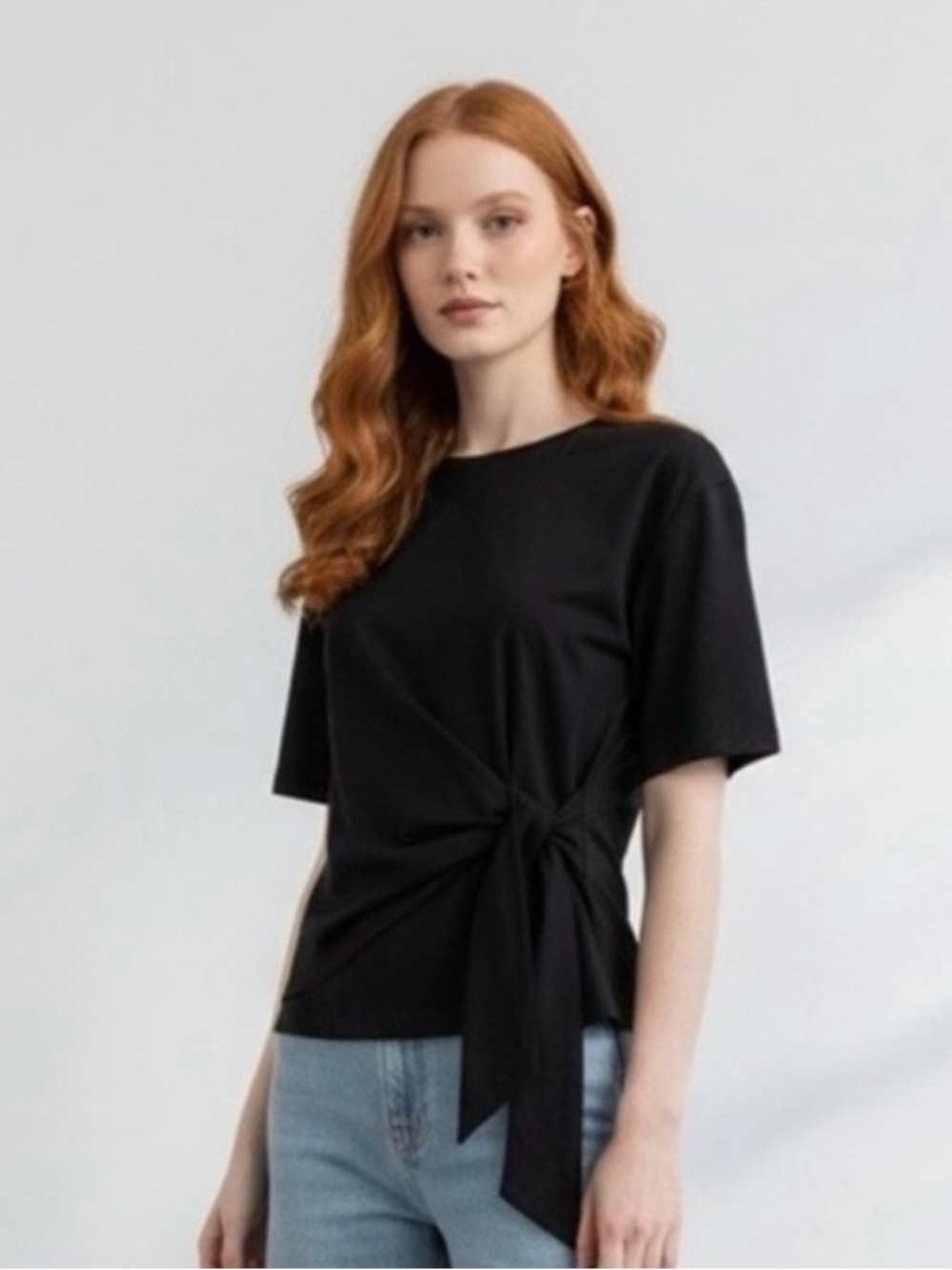 NWT Active USA Black Side-Tie Knit Asymmetrical top sz M